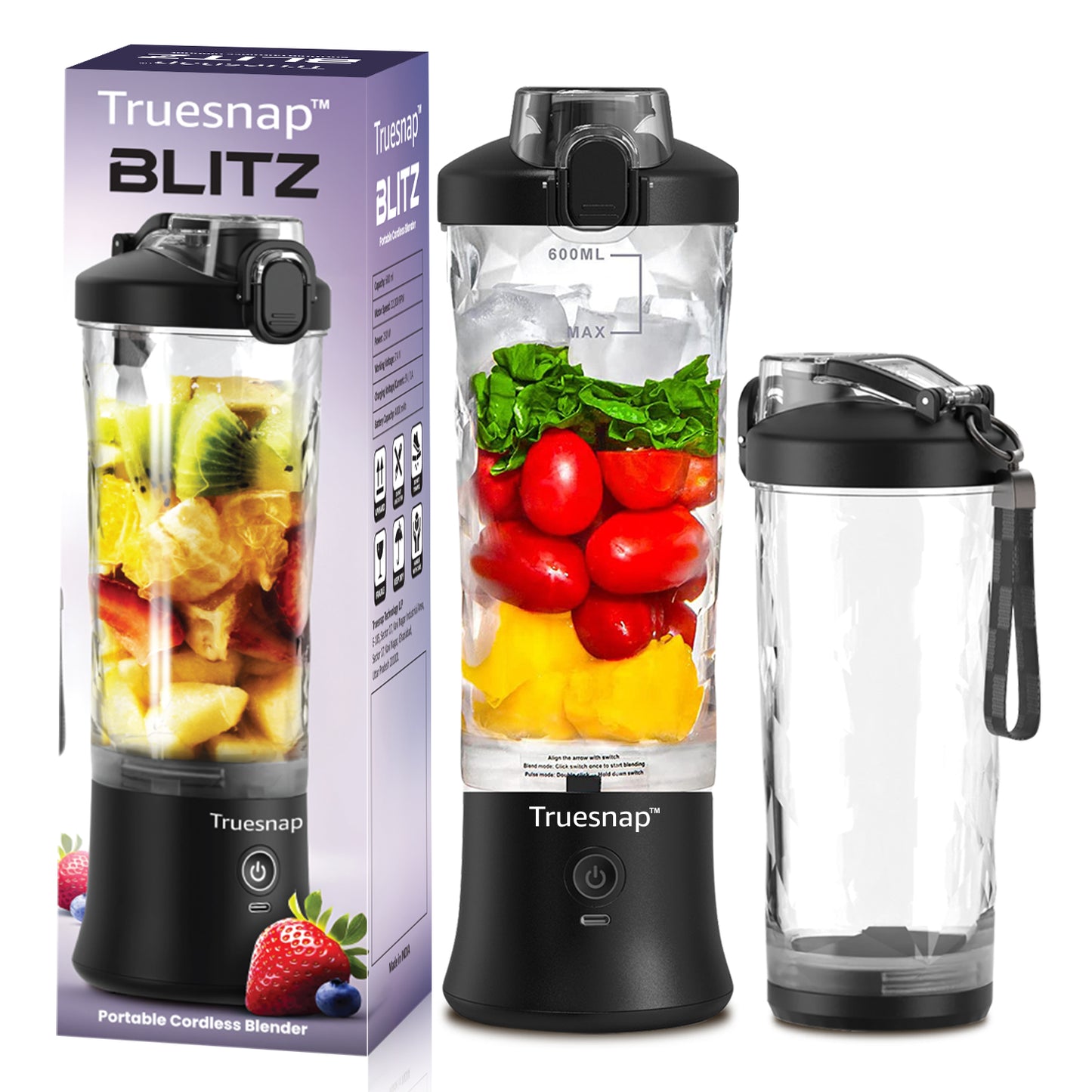 Truesnap Blitz Portable Blender – 230W High-Speed Smoothie Maker | 600ml Capacity, Dual Mode, USB-C Rechargeable, Leakproof & BPA-Free