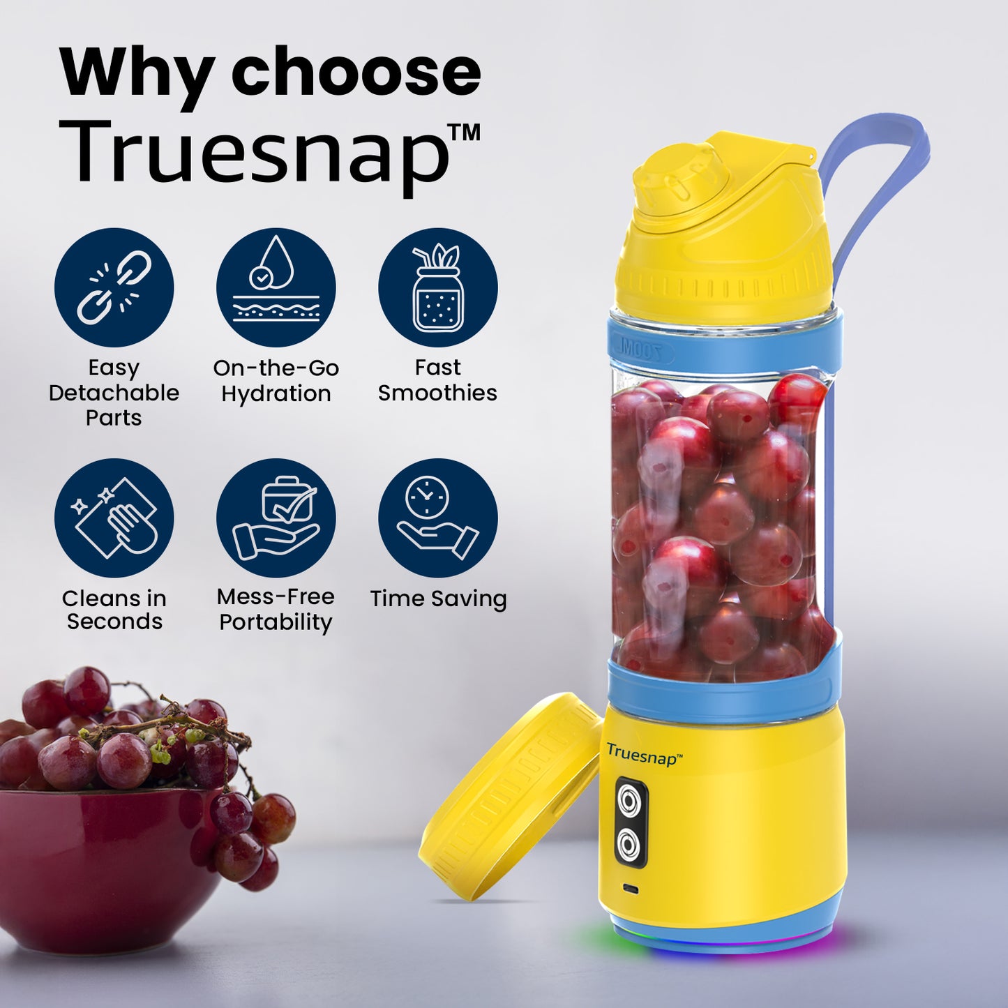 Truesnap FURY Portable Blender – High-Torque Motor, 700ml Capacity | 20 Blends per Charge, USB-C Rechargeable, Leakproof & BPA-Free