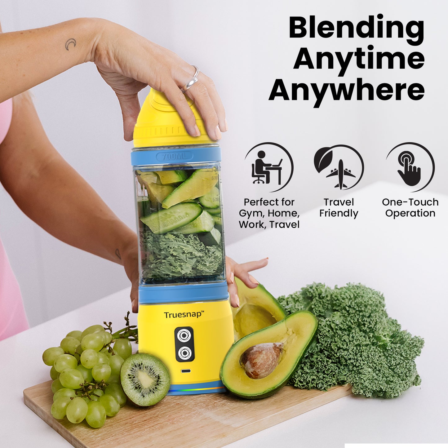 Truesnap FURY Portable Blender – High-Torque Motor, 700ml Capacity | 20 Blends per Charge, USB-C Rechargeable, Leakproof & BPA-Free