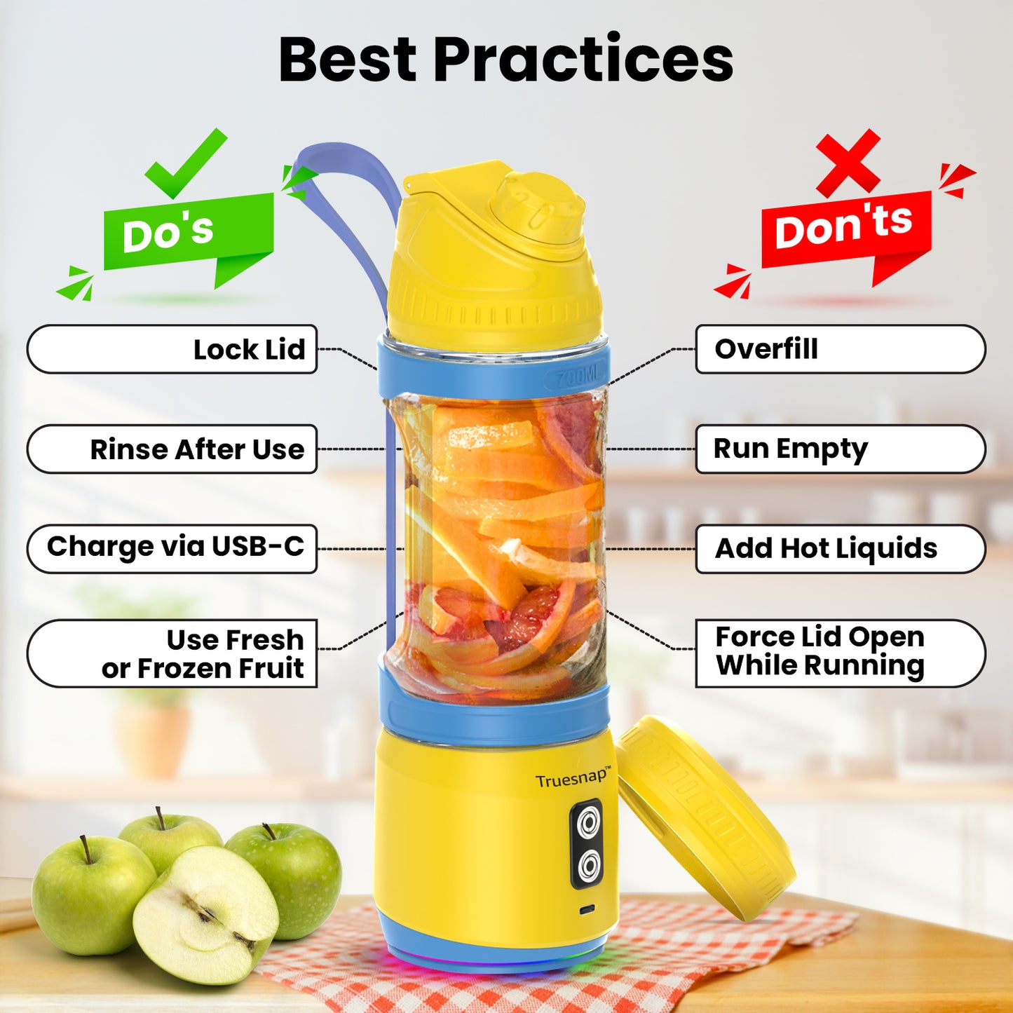 Truesnap FURY Portable Blender – High-Torque Motor, 700ml Capacity | 20 Blends per Charge, USB-C Rechargeable, Leakproof & BPA-Free