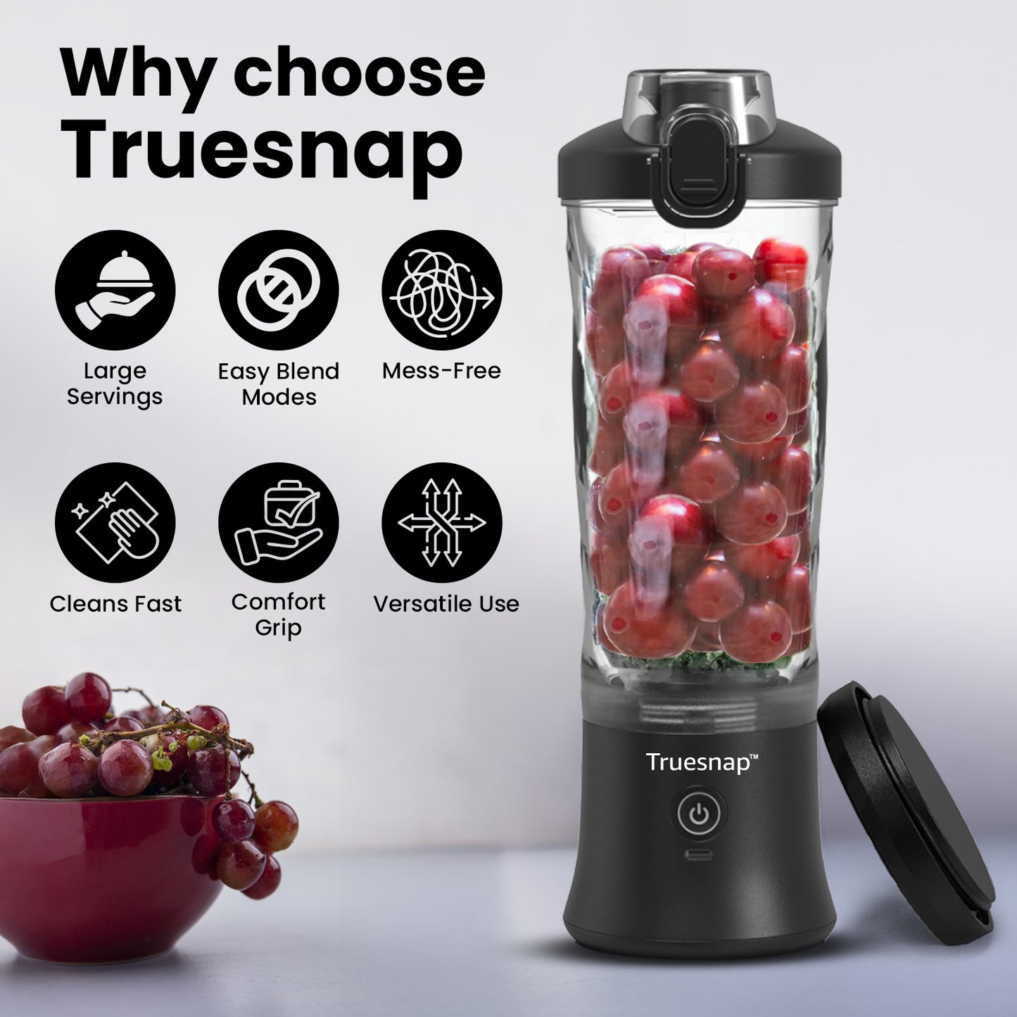 Truesnap Blitz Portable Blender – 230W High-Speed Smoothie Maker | 600ml Capacity, Dual Mode, USB-C Rechargeable, Leakproof & BPA-Free