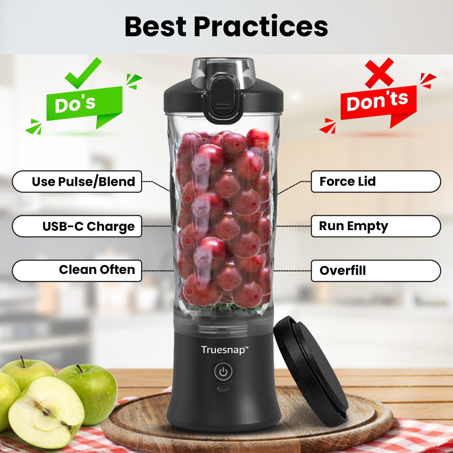 Truesnap Blitz Portable Blender – 230W High-Speed Smoothie Maker | 600ml Capacity, Dual Mode, USB-C Rechargeable, Leakproof & BPA-Free