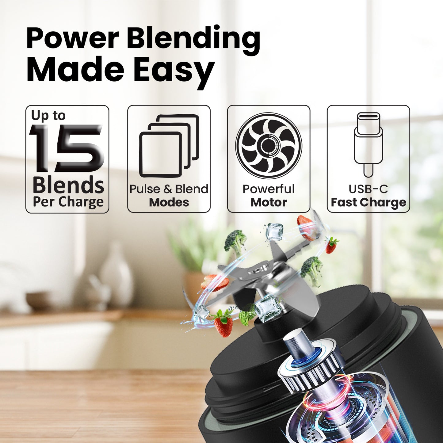 Truesnap Blitz Portable Blender – 230W High-Speed Smoothie Maker | 600ml Capacity, Dual Mode, USB-C Rechargeable, Leakproof & BPA-Free