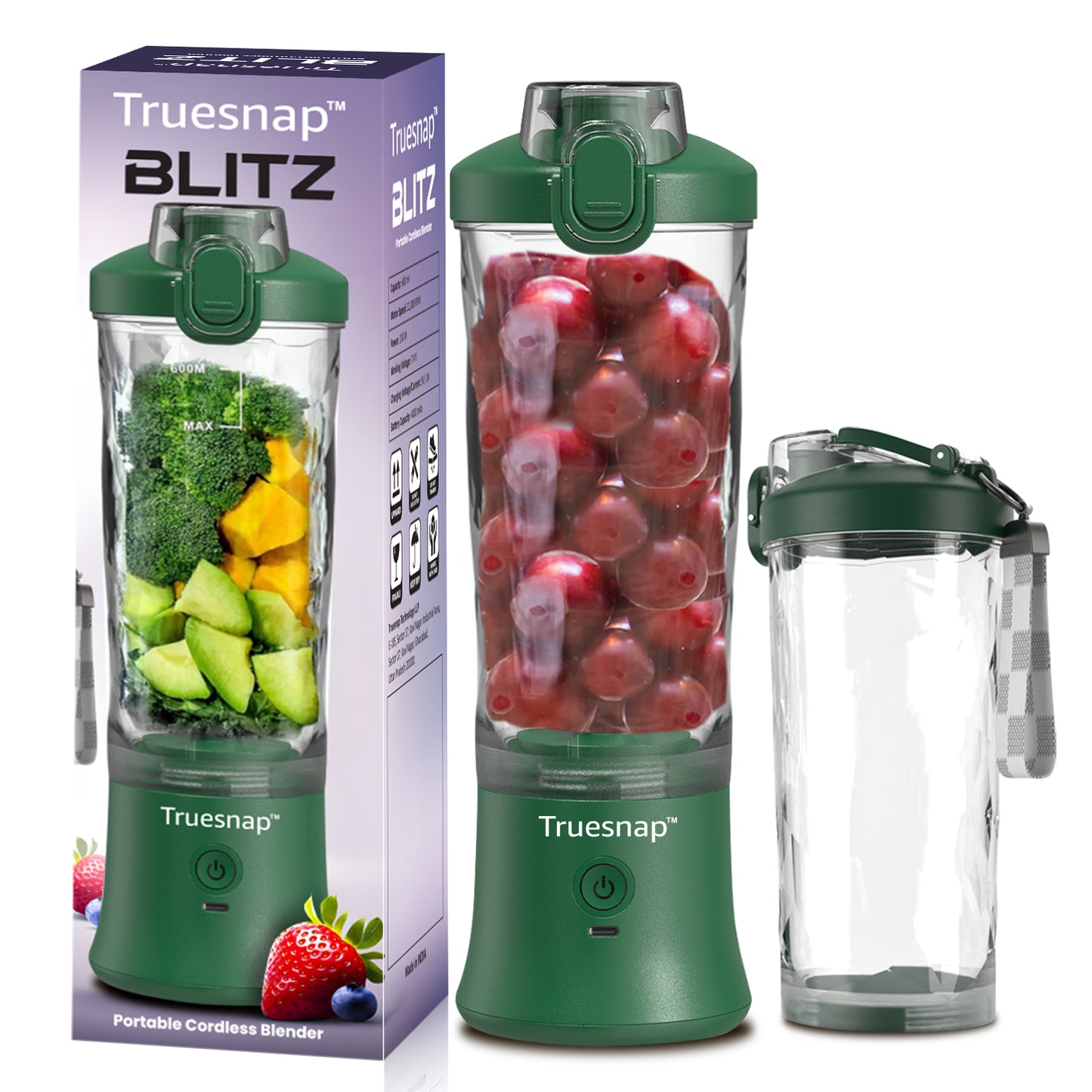 Truesnap Blitz Portable Blender – 230W High-Speed Smoothie Maker | 600ml Capacity, Dual Mode, USB-C Rechargeable, Leakproof & BPA-Free