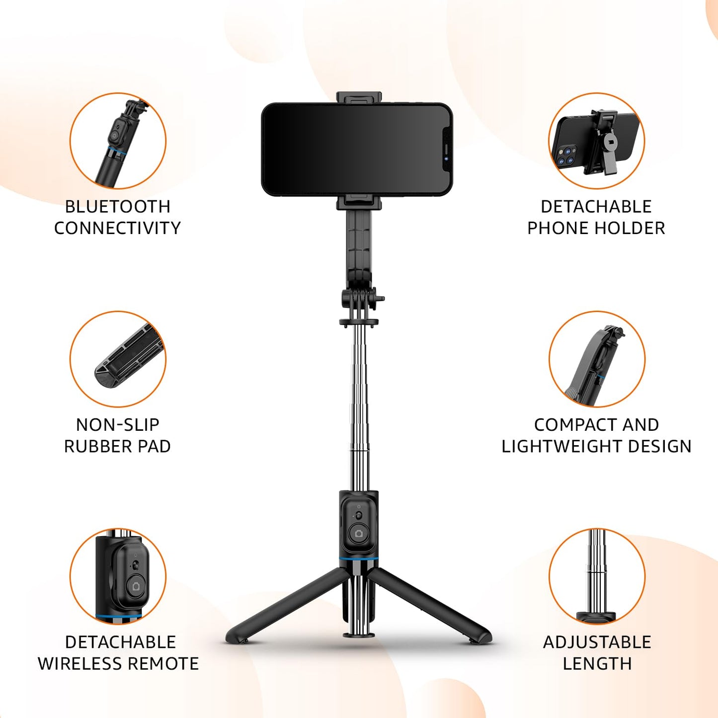Selfie Stick with Detachable mobile holder