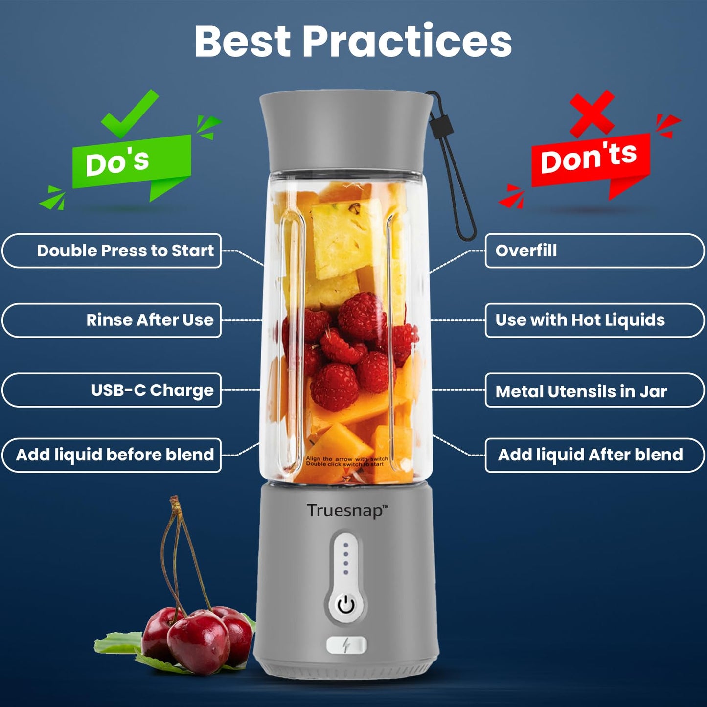 Truesnap Quix Pro Portable Blender – 230W, 500ml Rechargeable Smoothie Maker