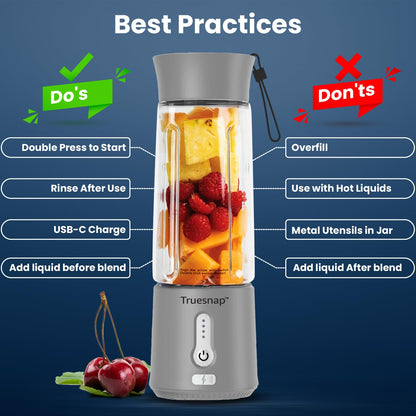 Truesnap Quix Pro Portable Blender – 230W, 500ml Rechargeable Smoothie Maker