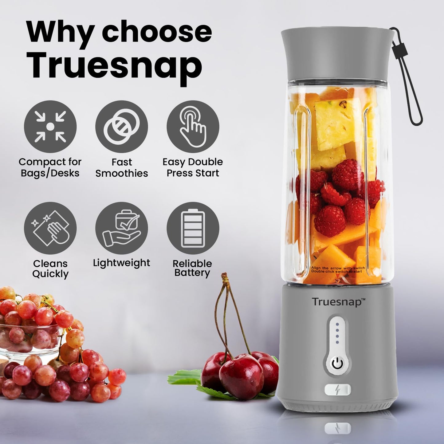 Truesnap Quix Portable Blender – 230W High-Speed Smoothie Maker | USB-C Rechargeable, Leakproof, BPA-Free