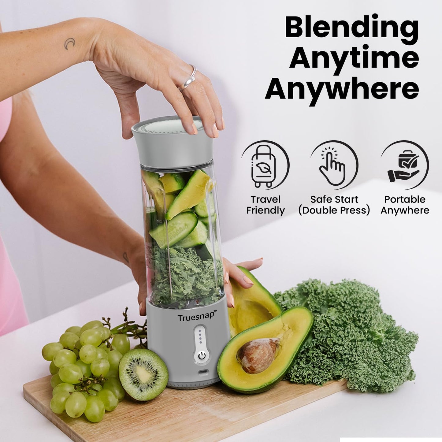 Truesnap Quix Portable Blender – 230W High-Speed Smoothie Maker | USB-C Rechargeable, Leakproof, BPA-Free
