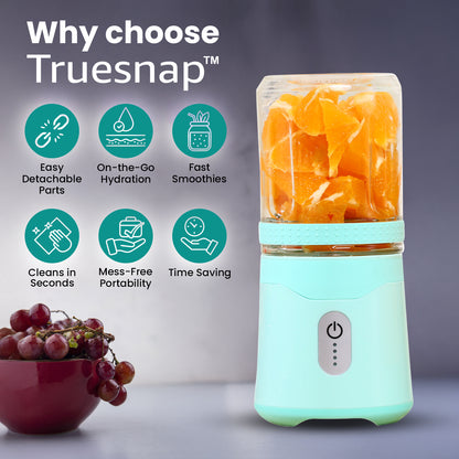 Truesnap BOLT Portable Blender – 230W High-Speed Smoothie Maker with Extra 350ml Carry Bottle | USB-C Rechargeable, Leakproof, BPA-Free