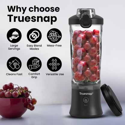 Truesnap Blitz Portable Blender – 230W High-Speed Smoothie Maker | 600ml Capacity, Dual Mode, USB-C Rechargeable, Leakproof & BPA-Free