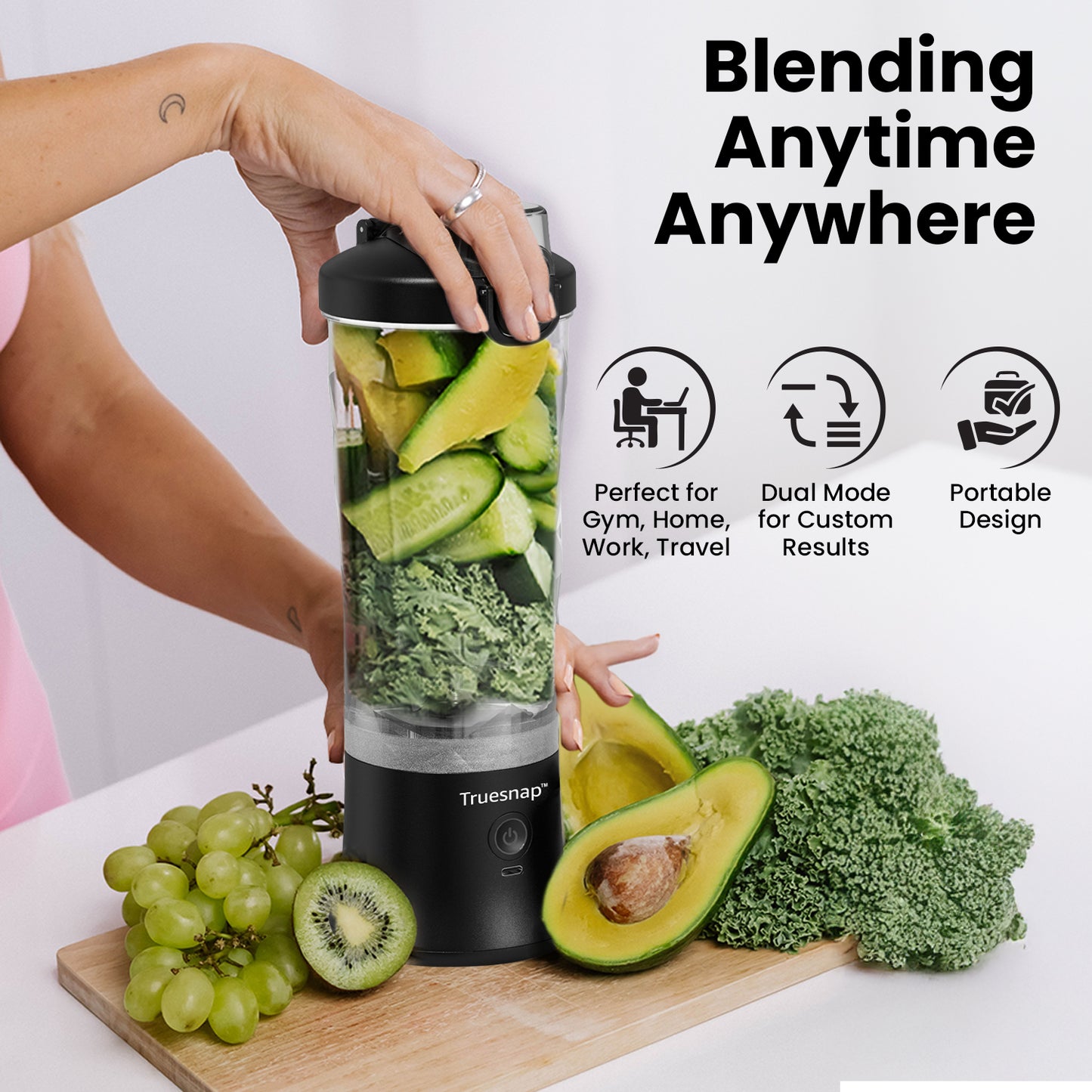 Truesnap Blitz Portable Blender – 230W High-Speed Smoothie Maker | 600ml Capacity, Dual Mode, USB-C Rechargeable, Leakproof & BPA-Free