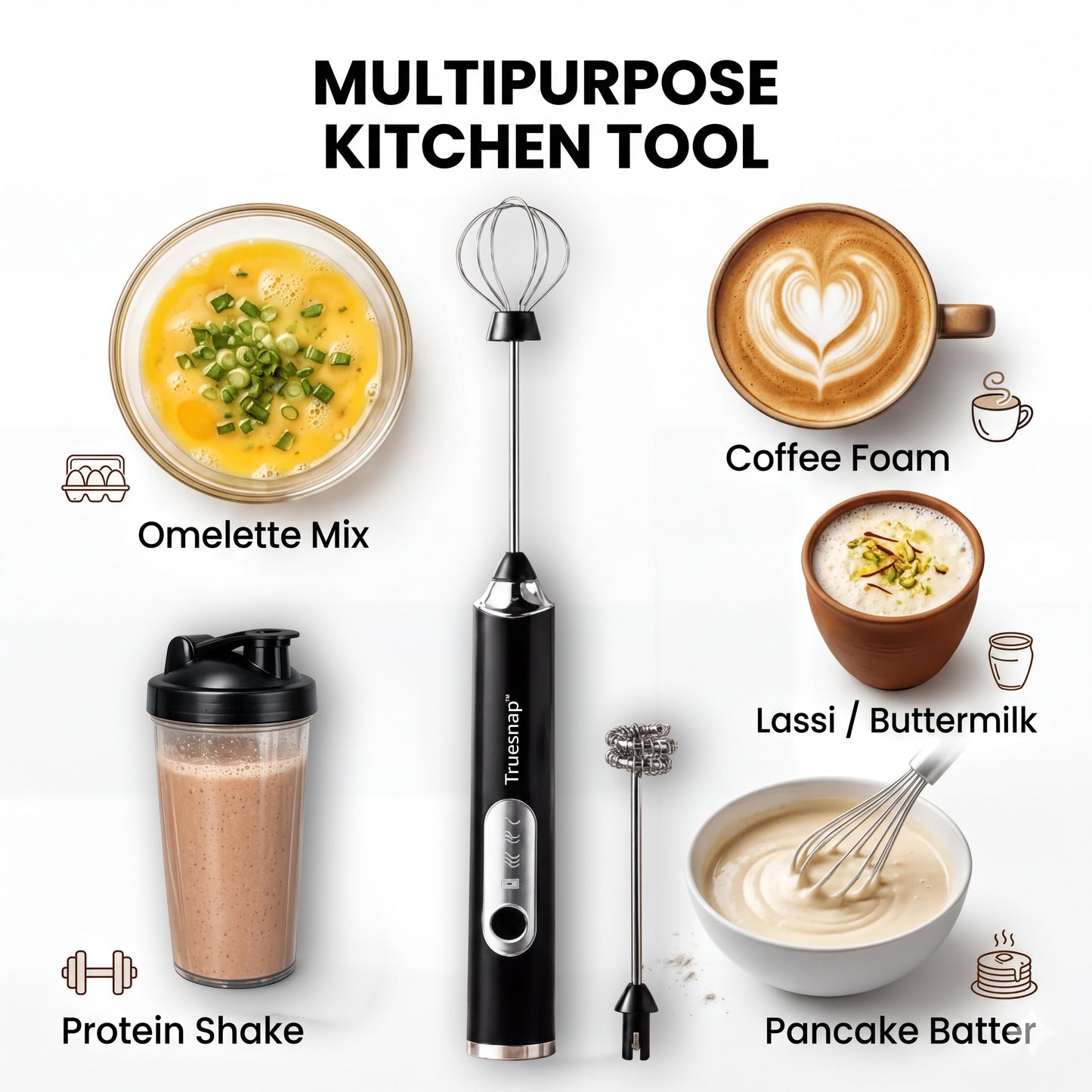 Mini Electric USB Rechargeable Handheld Milk Frother & Egg Beater